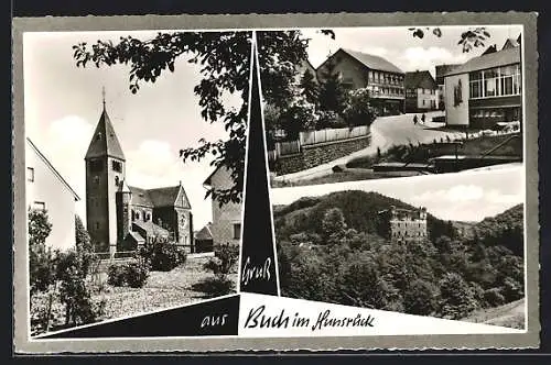 AK Buch im Hunsrück, Kirche, Strassenpartie und Burgruine