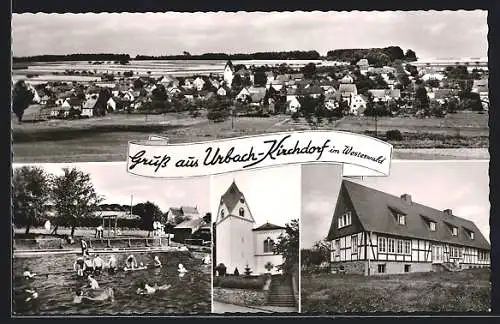 AK Urbach-Kirchdorf /Westerwald, Gesamtansicht und Schwimmbad