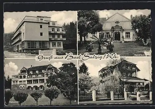 AK Bad Salzig /Rh., Sanatorium, Badehaus, Helvetia und Park-Hotel