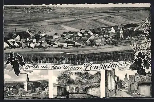 AK Lonsheim, Kath. Kirche, Ehrenmal, Evgl. Kirche