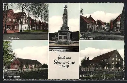 AK Seppenrade i. Westf., Kriegerdenkmal, Kindergarten und St. Josefshaus