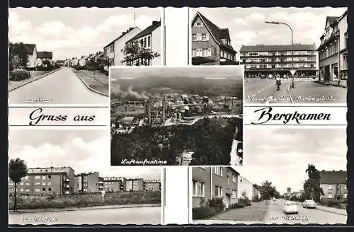 AK Bergkamen, Luftaufnahme des Kohlebergwerkes, Talstrasse, Am Wiehagen, Kreuzung Landwehr-Bambergstrasse