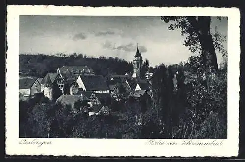 AK Balingen, Ortsansicht mit Kirche