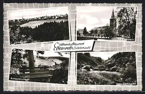 AK Elkenroth /Westerwald, Elbbachtal, Kirchplatz und Ruheplätzchen