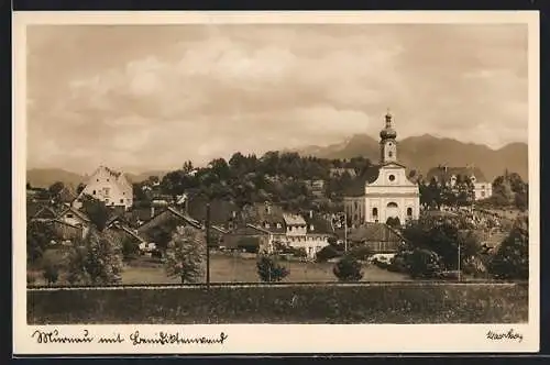 AK Murnau / Staffelsee, Ortsansicht mit Benediktenwand