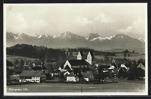 AK Steingaden /Obb., Ortsansicht mit Bergpanorama