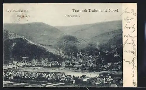 AK Trarbach-Traben a. d. Mosel, Ansicht mit Gräfinburg und Neuer Moselbrücke