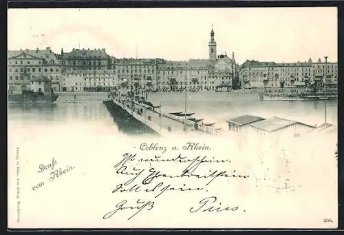 AK Coblenz a. Rhein, Stadtansicht mit Hafen