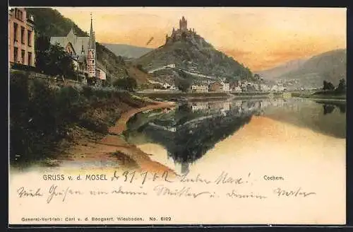 AK Cochem, Blick von der Mosel auf das Schloss