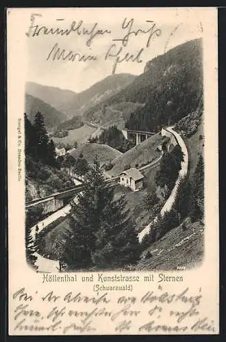 AK Höllenthal /Schwarzwald, Panorama und Kunststrasse mit Gasthaus zum Sternen