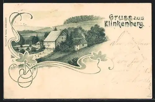 Künstler-AK Lüdenscheid, Gasthaus Klinkenberg, Ortspartie mit Strasse