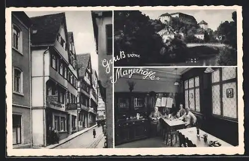AK Tübingen a. N., Gruss vom Mayerhöfle - Gasthaus von aussen und innen