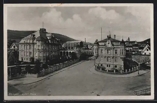 AK Ebingen, Villen Haux mit Bahnstrecke