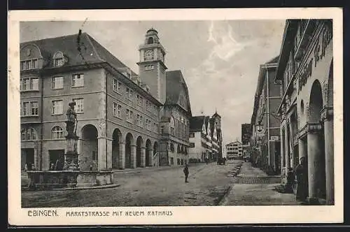 AK Ebingen, Markstrasse mit neuem Rathaus