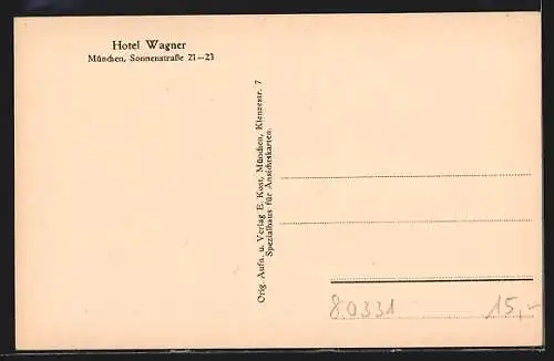 AK München, Speisesaal des Hotel Wagner, Sonnenstrasse 21-23