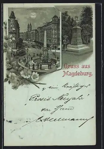 Mondschein-Lithographie Magdeburg, Hasselbachplatz, Friesen-Denkmal