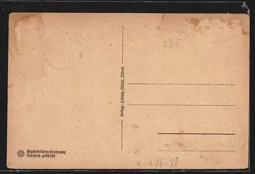 Steindruck-AK Lübeck, Alte Speicherhäuser an der Trave
