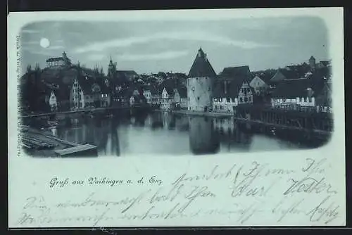 Mondschein-AK Vaihingen a. d. Enz, Panoramablick auf den Ort