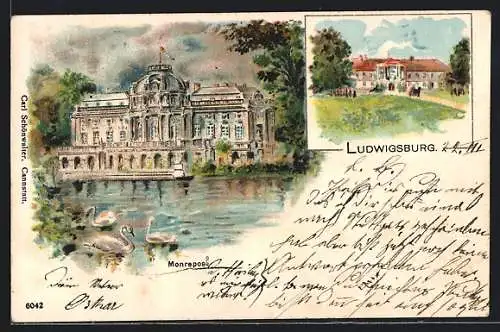 Lithographie Ludwigsburg / Württ., Schloss Monrepos