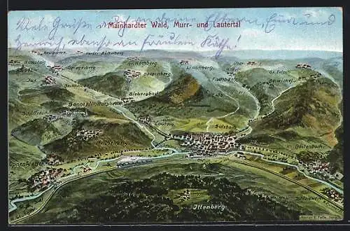 Künstler-AK Eugen Felle: Oppenweiler, Murr- & Lautertal / Mainhardter Wald, Panorama mit Sulzbach, Ittenberg und Lautern