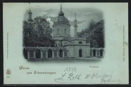 Mondschein-AK Schwetzingen, Ansicht der Moschee