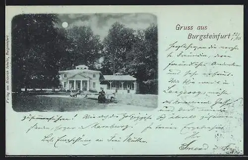 Mondschein-AK Burgsteinfurt, Wache im fürstlich Bentheimschen Park Bagno