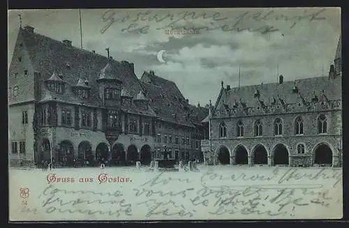 Mondschein-AK Goslar, Hotel Kaiser Worth am Marktplatz