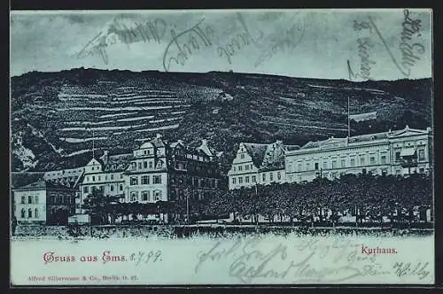 Mondschein-AK Ems, Ansicht vom Kurhaus