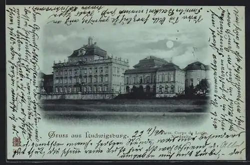 Mondschein-AK Ludwigsburg / Württ., Schloss, Corps de Logis, Nordseite