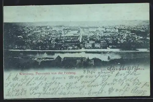 Mondschein-AK Würzburg, Panorama von der Festung