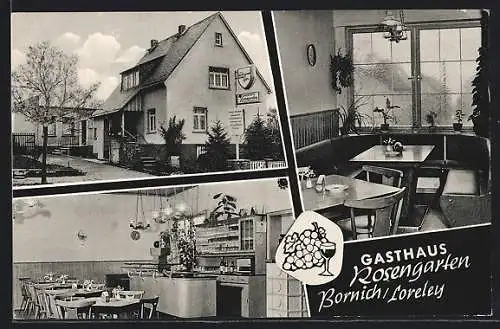 AK Bornich /Loreley, Gasthaus Rosengarten, Innenansichten