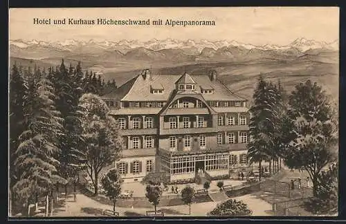 Künstler-AK Höchenschwand, Hotel und Kurhaus Höchenschwand mit Alpenpanorama