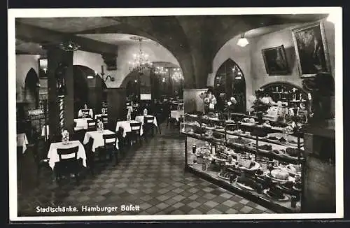 AK Dortmund, Gasthaus Stadtschänke, Brückstr. 21, Hamburger Büfett, Innenansicht