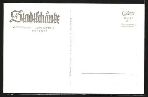 AK Dortmund, Gasthaus Stadtschänke, Brückstr. 21, Hamburger Büfett, Innenansicht