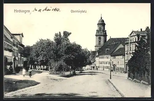 AK Hechingen, Partie am Obertorplatz mit Blick zur Kirche