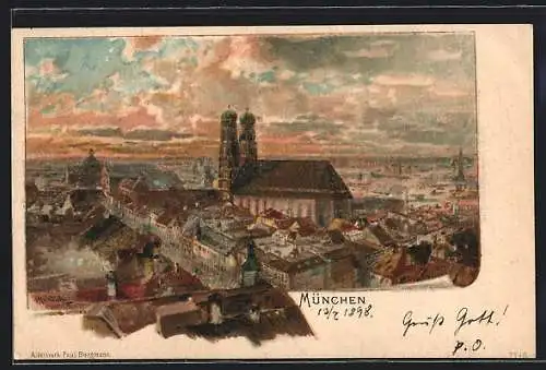 Künstler-AK München, Altstadt-Ansicht mit Frauenkirche