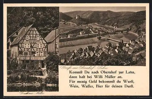 AK Obernhof-Lahn, Gasthaus Müller, Teilansicht