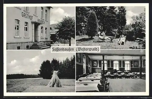 AK Sessenhausen /Westerwald, Gasthof Haubrich, Innenansicht, Garten