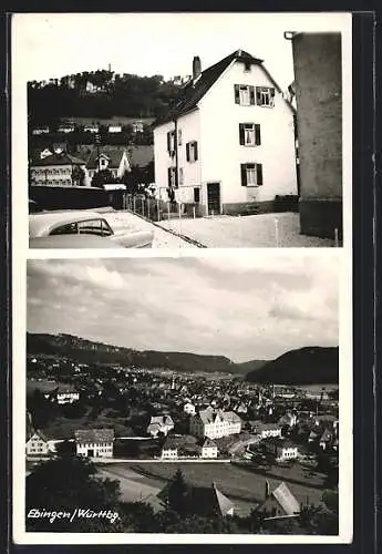 AK Ebingen /Württbg., Ortspartie an parkenden Autos, Gesamtansicht aus der Vogelschau