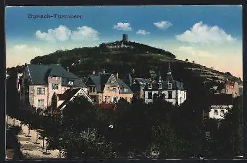 AK Karlsruhe-Durlach, Ortsansicht mit Blick auf den Turmberg