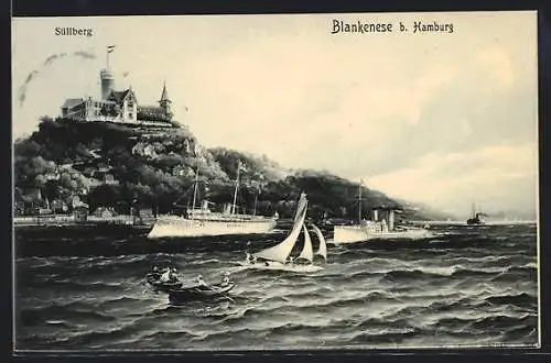 AK Hamburg-Blankenese, Blick vom Wasser auf den Süllberg