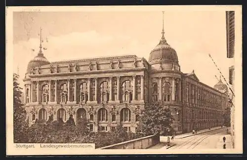 AK Stuttgart, Landesgewerbemuseum mit Strassenpartie