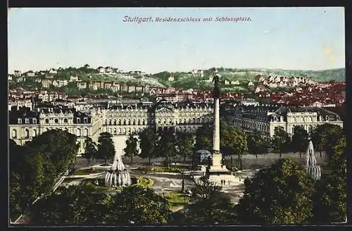 AK Stuttgart, Residenzschloss mit Schlossplatz