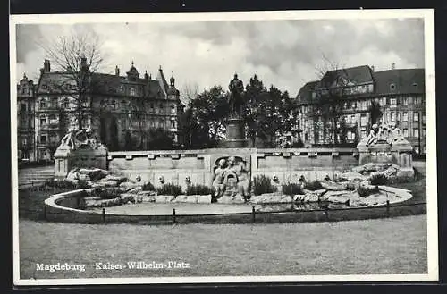 AK Magdeburg, Kaiser-Wilhelm-Platz mit Wasserbecken