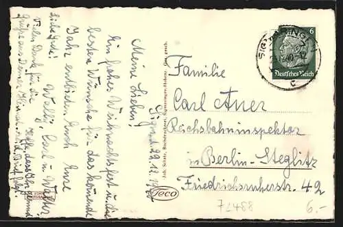 AK Sigmaringen, Teilansicht mit Schloss