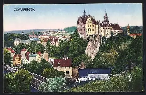 AK Sigmaringen, Blick auf den Ort und Schloss