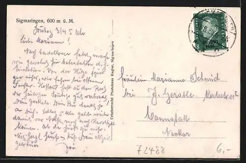 AK Sigmaringen, Teilansicht mit Kirche