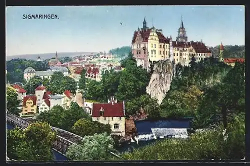 AK Sigmaringen, Blick auf den Ort und Schloss