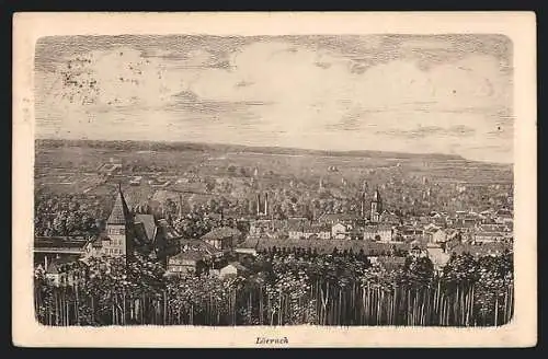 Künstler-AK Lörrach, Blick über die Dächer