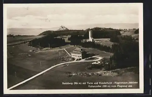 AK Raichberg, Ansicht mit Turm und Wanderheim Nägelehaus vom Flugzeug aus